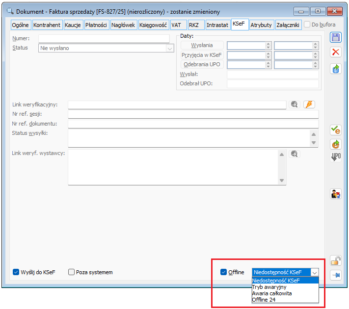 Tryb offline na formatce faktury sprzedaży