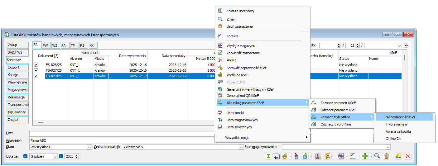 Seryjne oznaczanie dokumentów trybem offline na liście FS