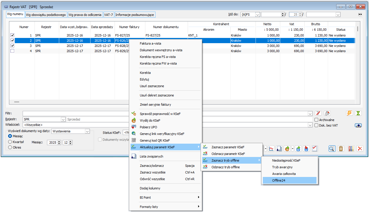 Seryjne oznaczanie faktur w Rejestrze VAT sprzedaży trybem offline