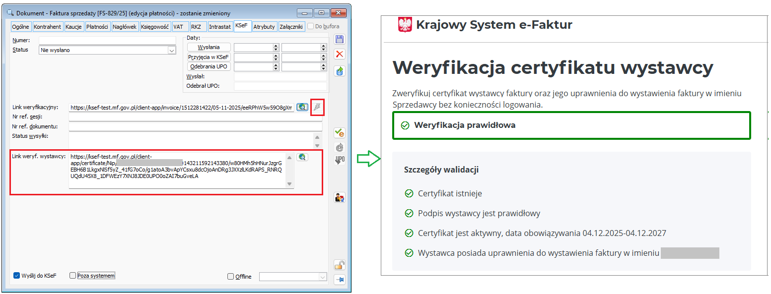 Link weryfikacyjny wystawcy na formatce FS