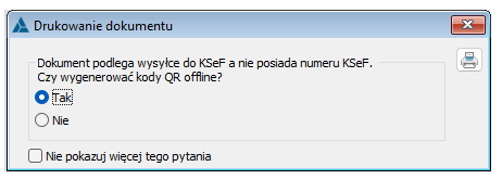 Opcja generowania linków weryfikacyjnych offline podczas drukowania faktury