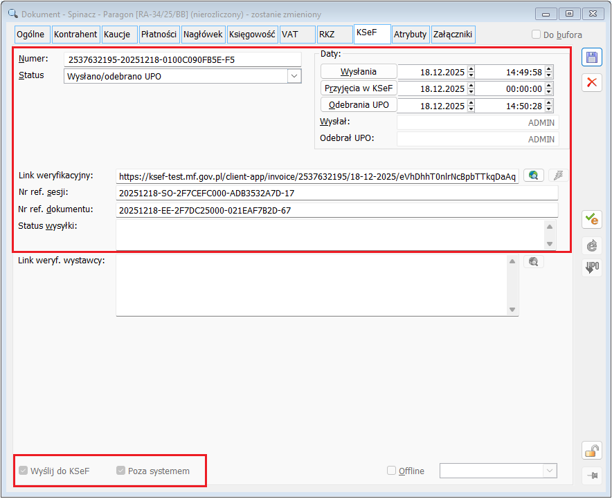 Faktura zaimportowana z Comarch POS z danym KSeF