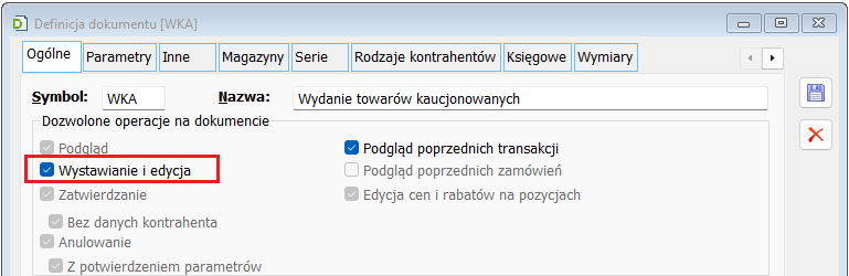 Edycja definicji dokumentu WKA