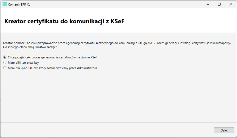 Kreator certyfikatu KSeF