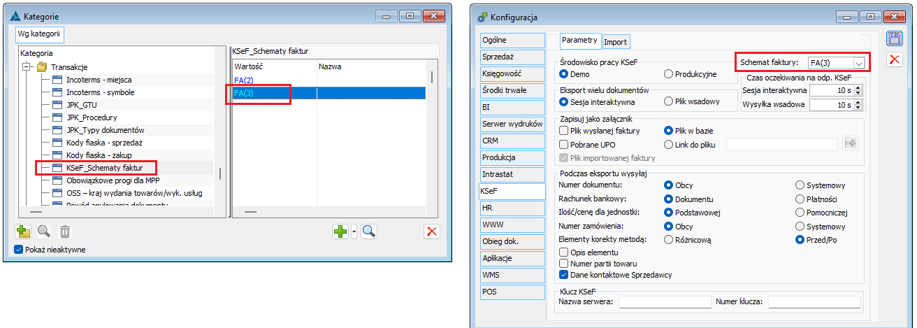 Schemat faktury KSeF w Konfiguracji systemu
