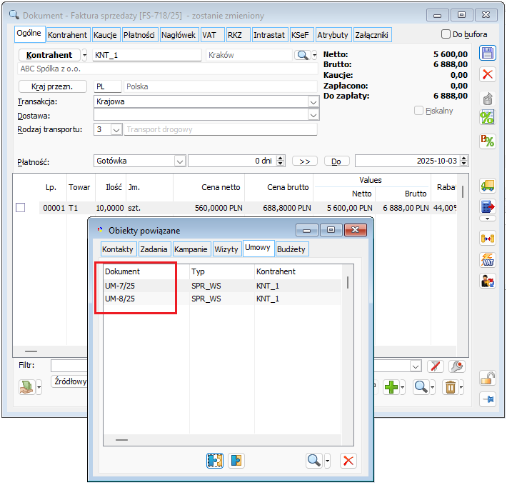 Umowy powiązane z fakturą