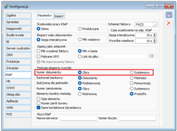 Parametryzacja w zakresie wysyłania do KSeF numeru umowy powiązanej z fakturą