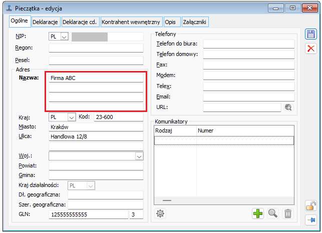 Nazwa Sprzedawcy na pieczątce firmy