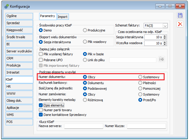 Parametryzacja w zakresie wysyłania do KSeF numeru umowy powiązanej z fakturą