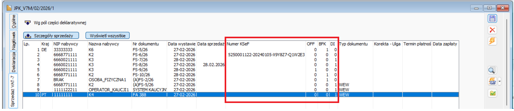 JPK_V7M(3) – ewidencja sprzedaży, nowe kolumny powiązane z oznaczeniami na potrzeby KSeF