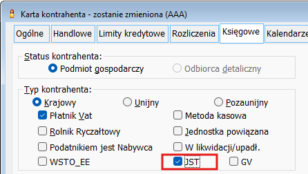Ustawienie parametru JST na karcie kontrahenta