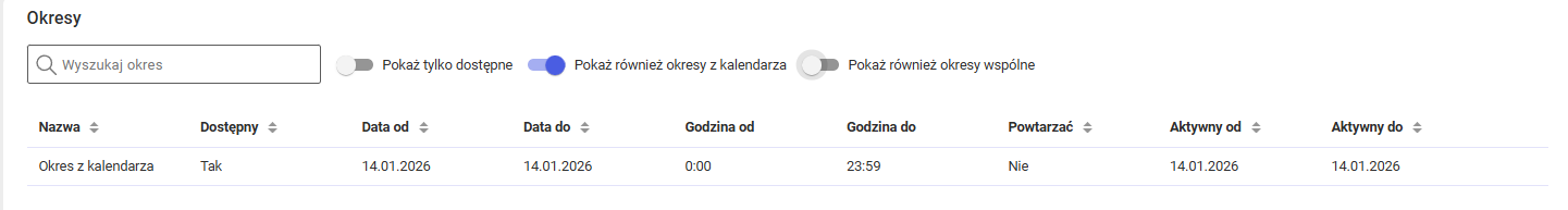 Filtrowanie po okresach z kalendarza