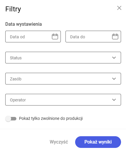 Filtry na liście ZP
