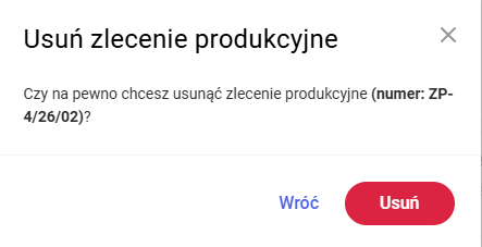 Komunikat potwierdzający usunięcie ZP
