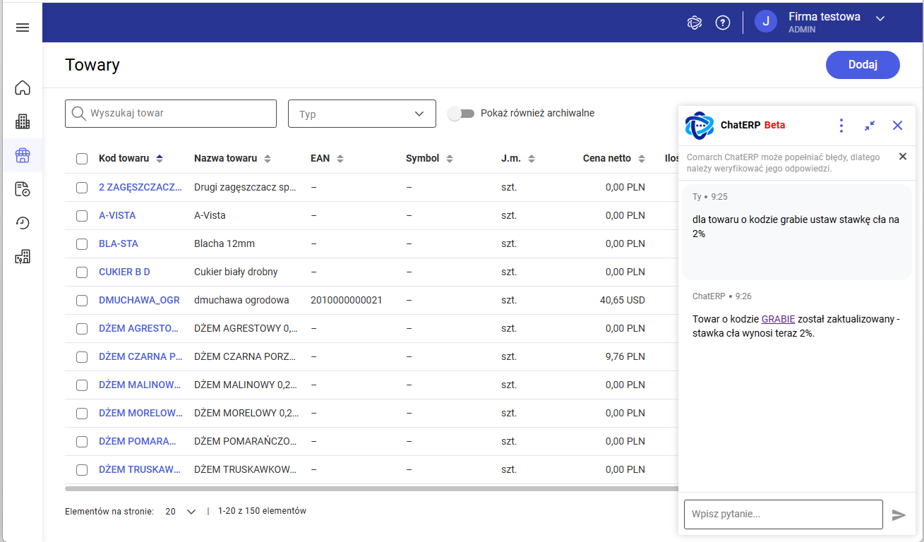 Obsługa systemu za pomocą ChatERP