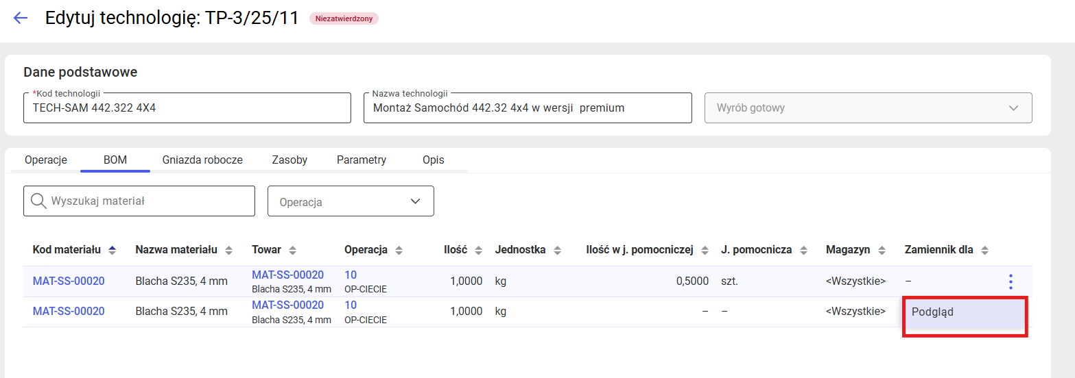 Opcja podglądu materiału