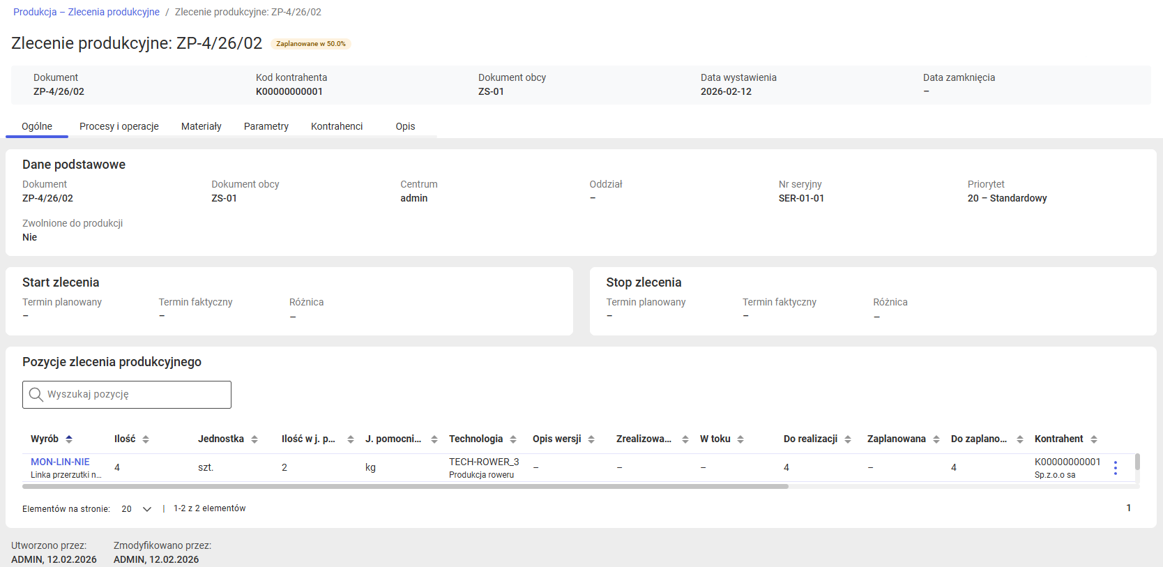 Podgląd zlecenia produkcyjnego