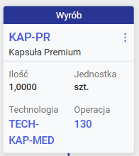Widok kafelka wyrobu gotowego