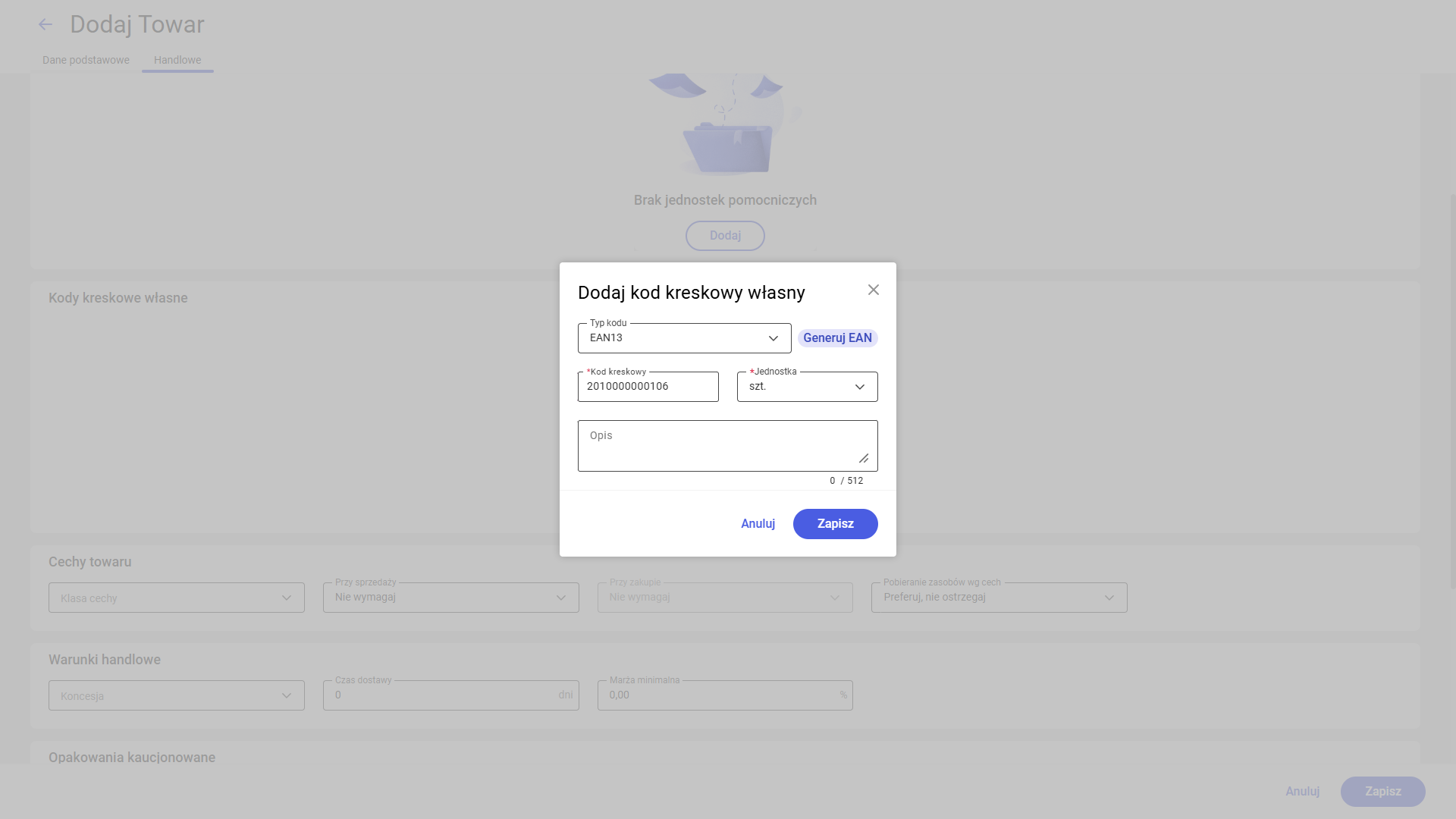 Dodawanie kodu kreskowego