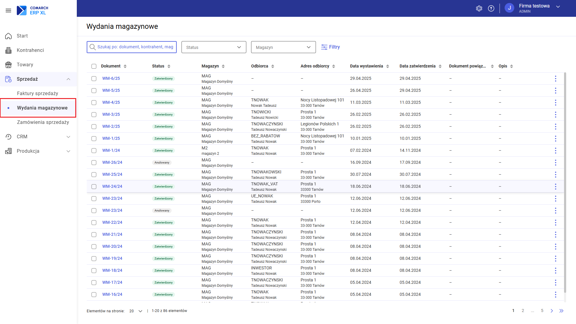 Lista wydań magazynowych