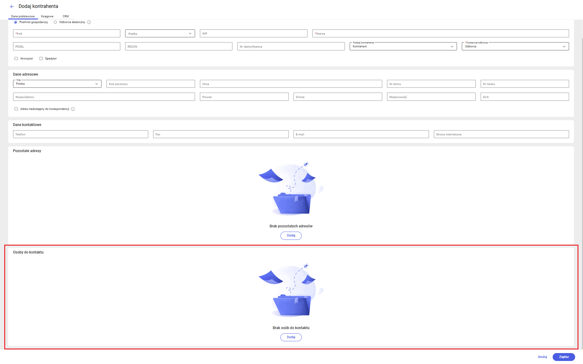 Osoby do kontaktu na formularzu dodawania kontrahenta
