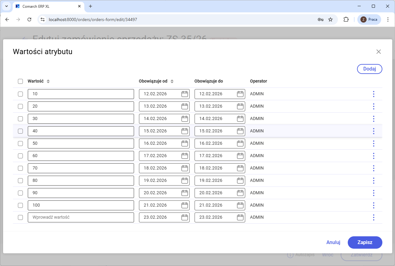 Definiowanie wartości dla atrybutu okresowego