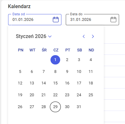 Filtr po dacie kalendarzy
