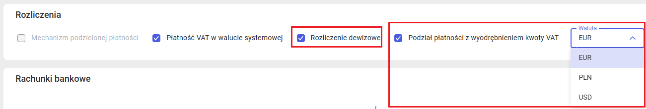 Aktywowanie pól związanych z płatnościami dewizowymi