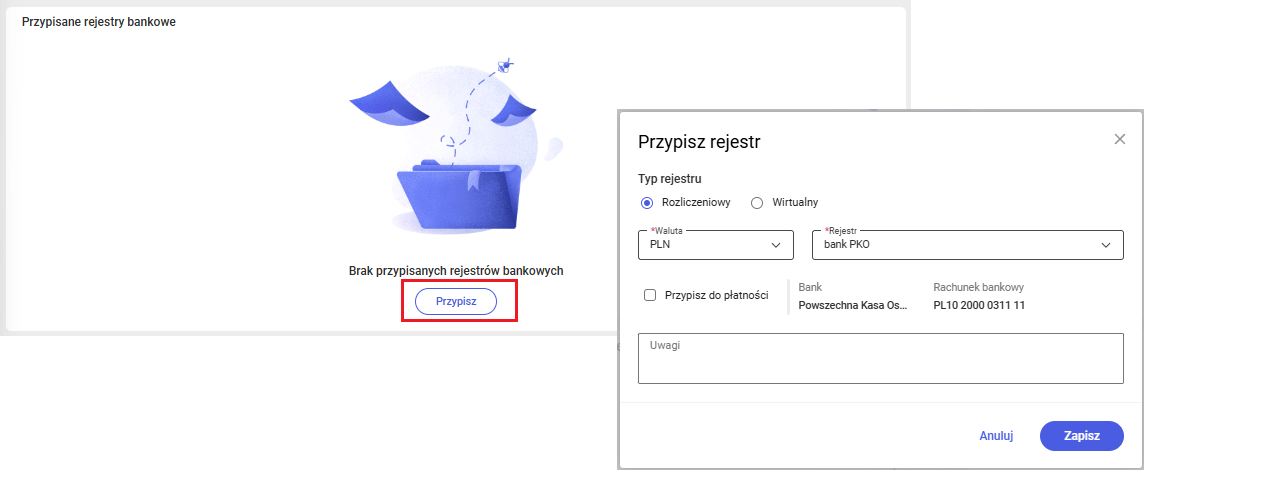Przypisywanie rejestru bankowego do kontrahenta