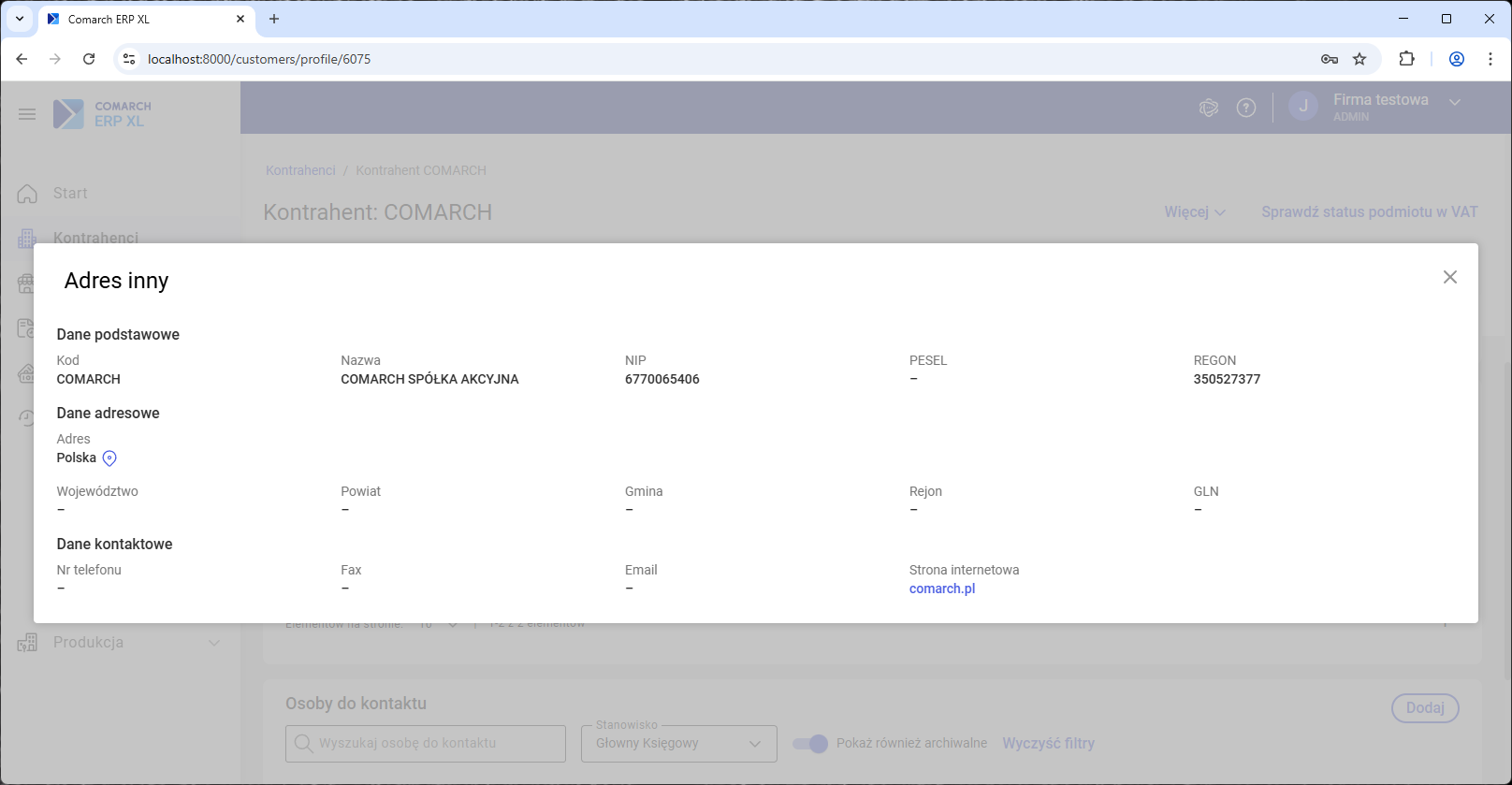 Adres w trybie podglądu