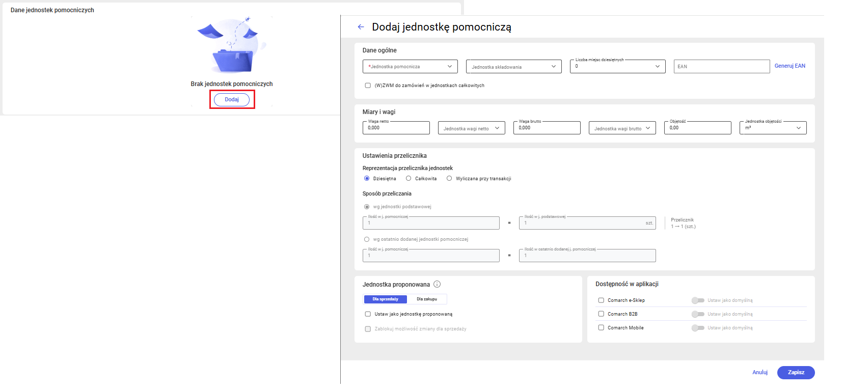 Dodanie i parametryzowanie jednostki pomocniczej