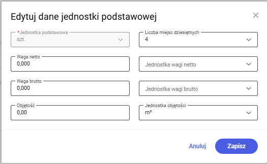 Edycja danych jednostki podstawowej