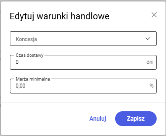 Edycja warunków handlowych