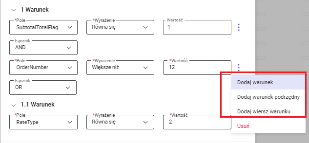 Definiowanie warunków