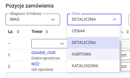 Zmiana ceny na zamówieniu
