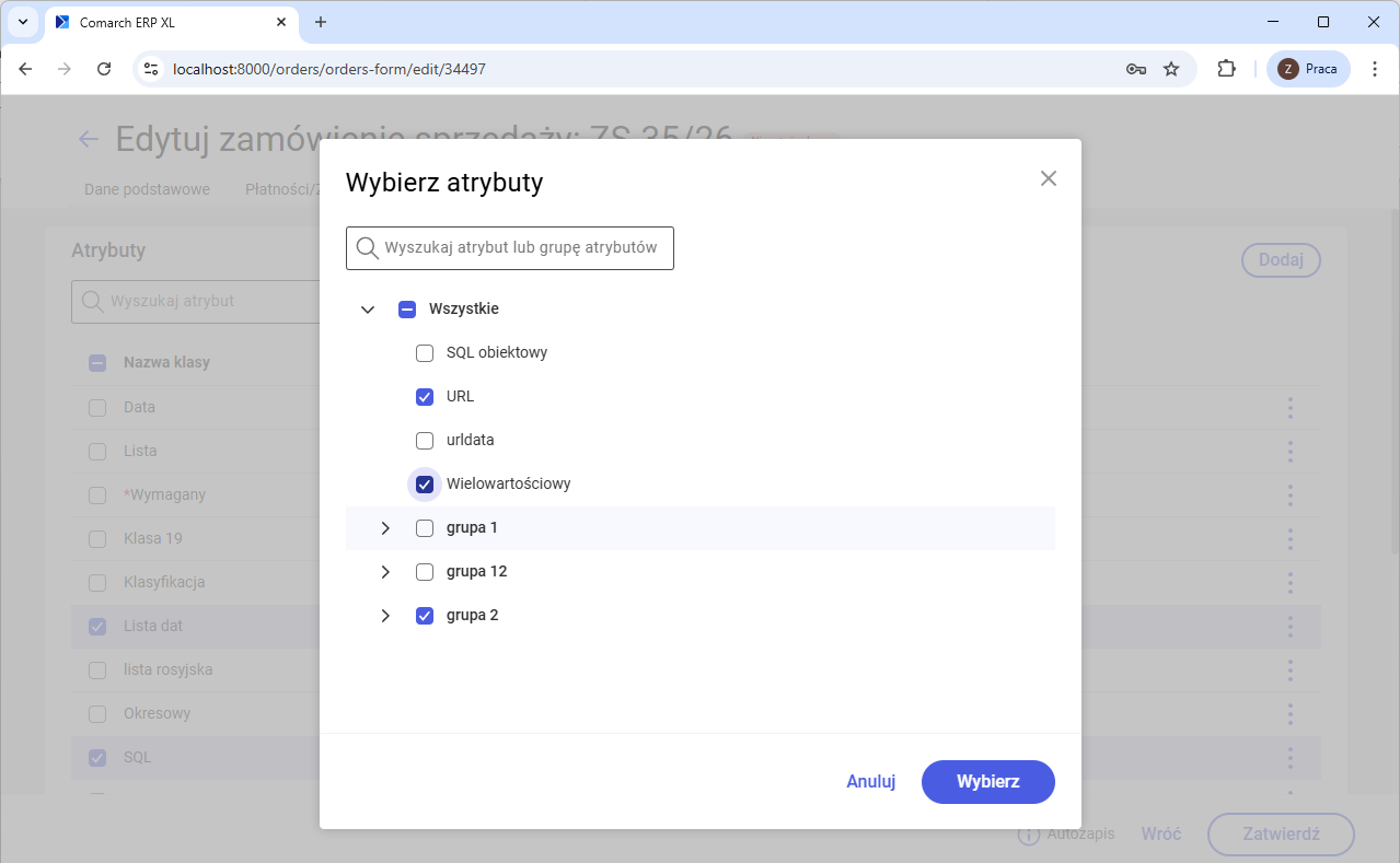 Dodawanie atrybutów do zamówienia