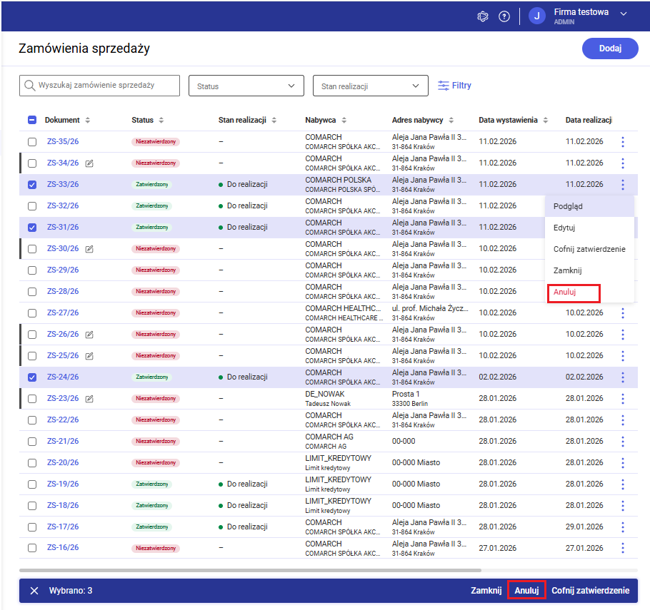 Anulowanie zamówienia