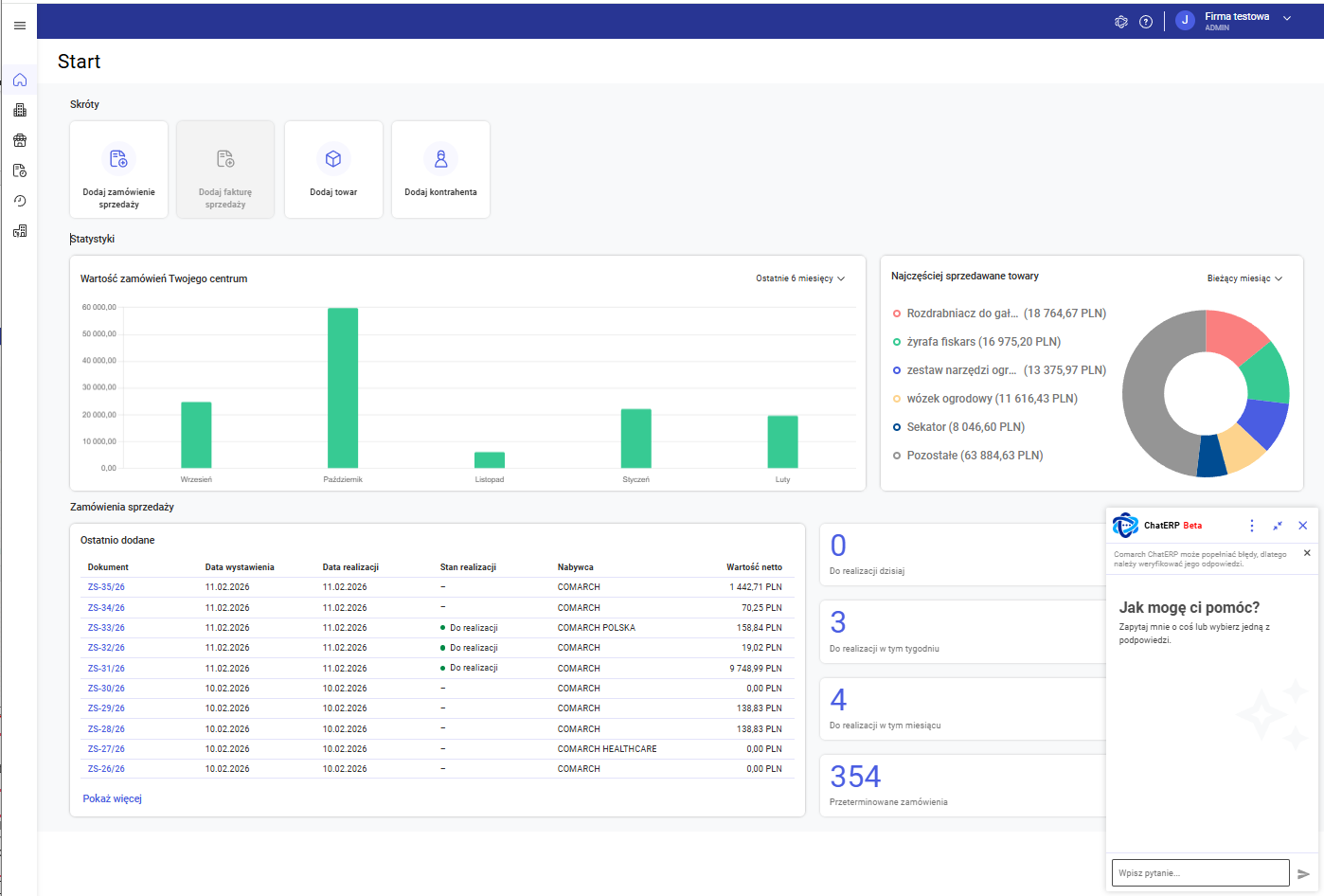 Okno do komunikacji z Comarch Chat ERP