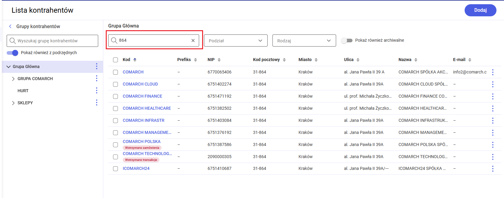 Wyszukiwanie kontrahenta