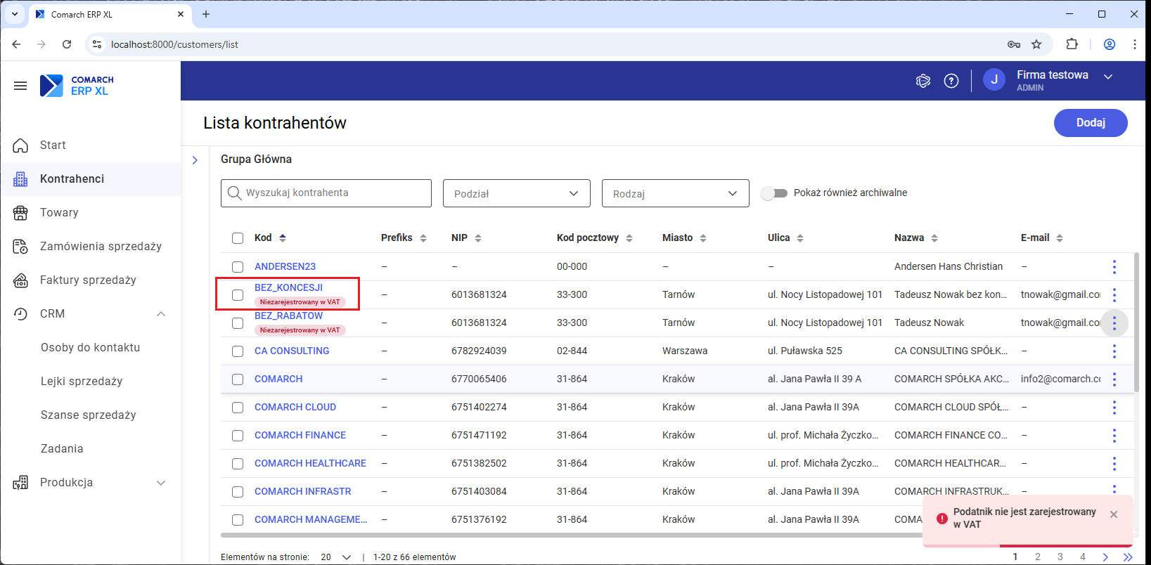 Oznaczenie kontrahenta nie zarejestrowanego w VAT