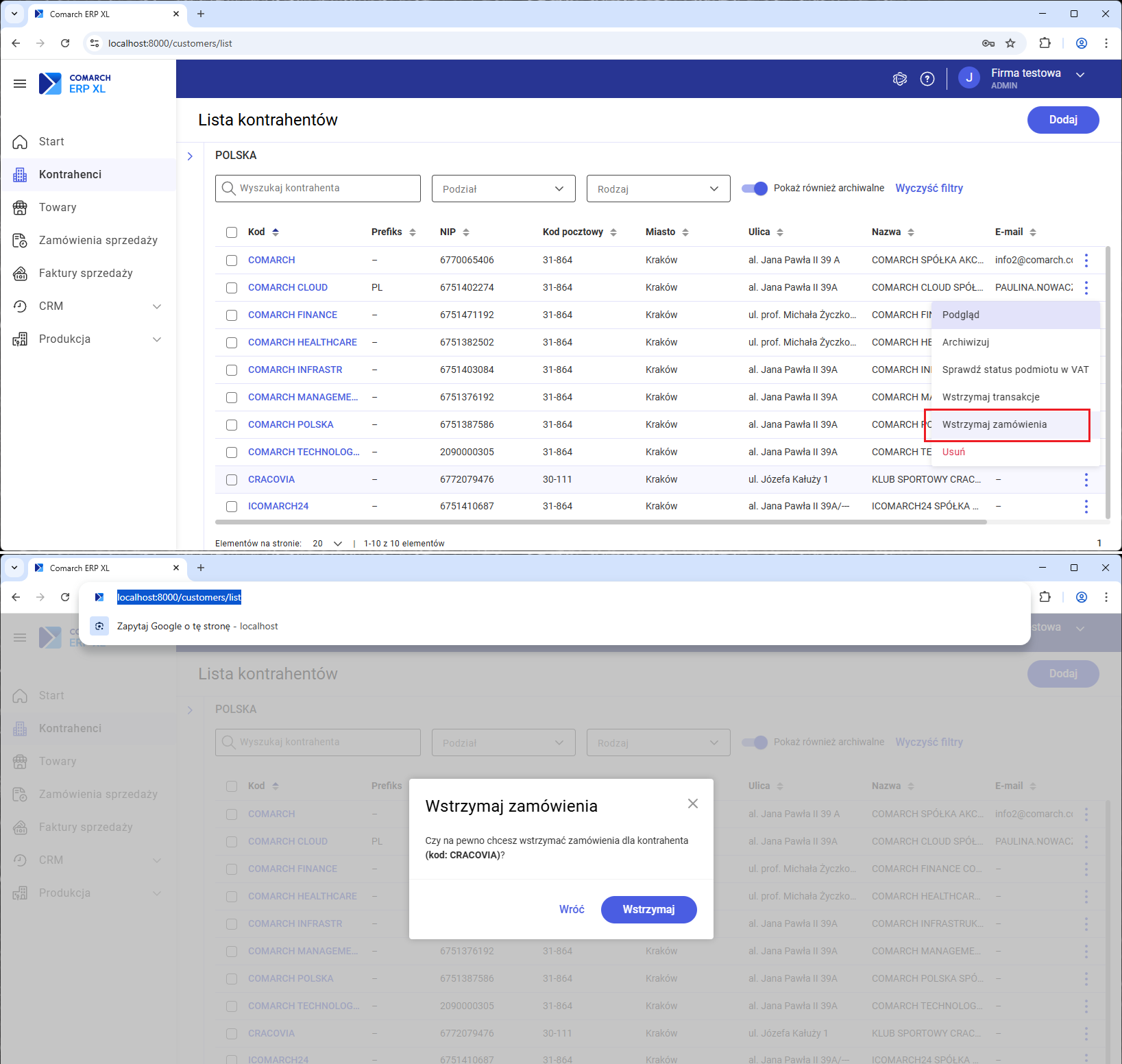 Wstrzymywanie transakcji z kontrahentem