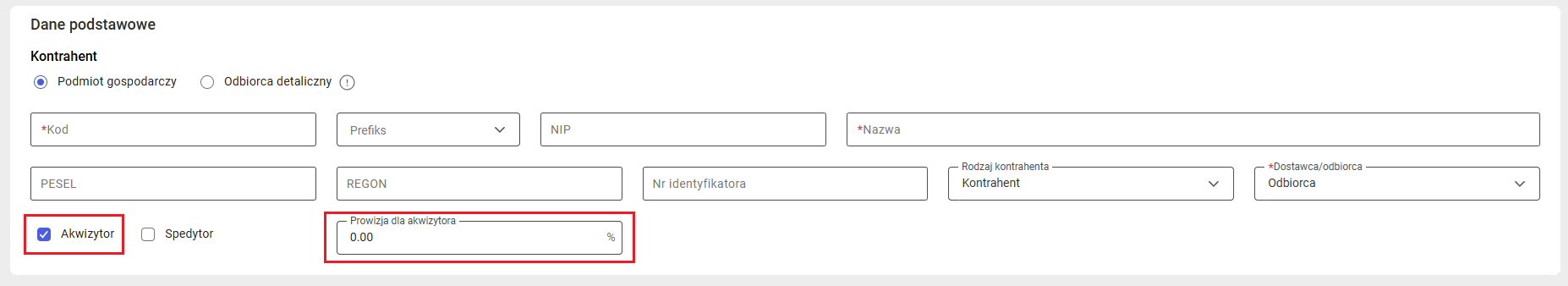 Wyświetlenie pola z prowizją dla akwizytora