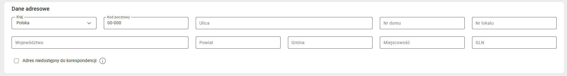 Dane adresowe kontrahenta