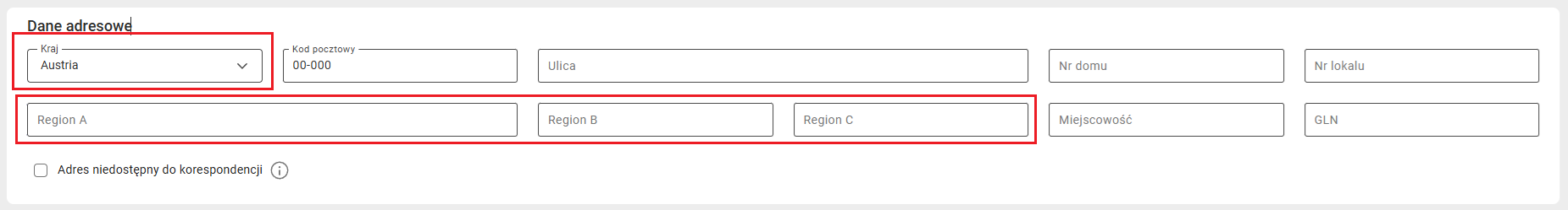 Ustalenie regionu dla adresów zagranicznych