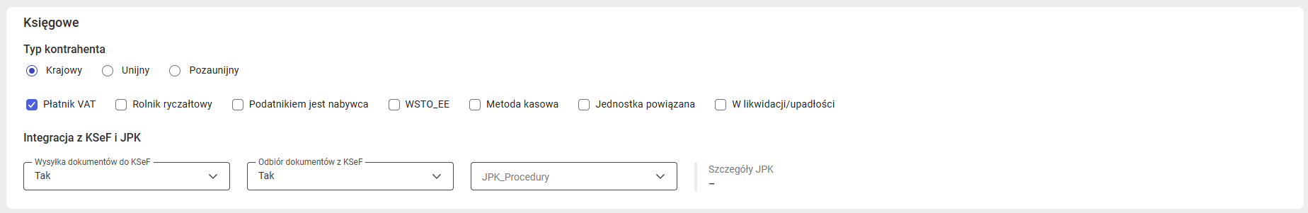 Podstawowe dane księgowe na karcie kontrahenta