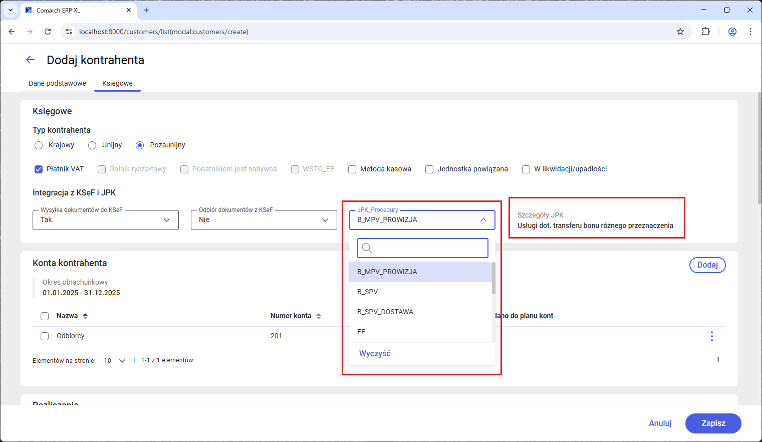 Wybór procedury JPK