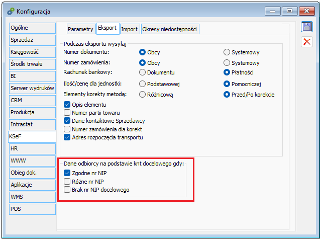 Parametryzacja wysyłania kontrahenta docelowego jako Podmiotu3 w roli Odbiorcy