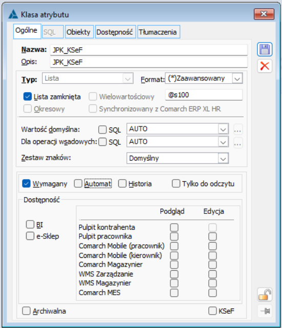 Klasa atrybutu JPK_KSeF