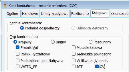 Ustawienie parametru GV na karcie kontrahenta