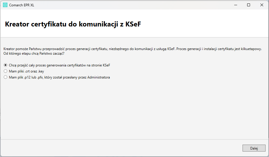 Kreator certyfikatu KSeF